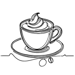 Drawing of coffee in a cup. One continuous line. Isolated on white background