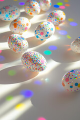 Wall Mural - closeup photo of beautifully decorated easter eggs with a minimalist yet festive design, featuring w