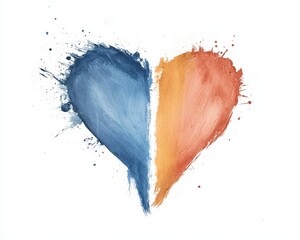 Poster - Colorful Abstract Heart Design with Blue and Orange Splashes for Romantic or Emotional Themes