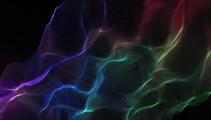 Poster - colorful 3d digital wave grid with neon gradient lines and glowing dots for futuristic design, tech visuals, and background