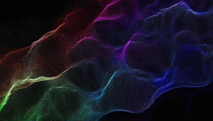 Poster - colorful 3d digital wave grid with neon gradient lines and glowing dots for futuristic design, tech visuals, and background
