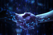 © Dragomir - A futuristic handshake between a human and a digital entity, symbolizing collaboration between technology and people.