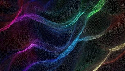 Poster - colorful 3d digital wave grid with neon gradient lines and glowing dots for futuristic design, tech visuals, and background