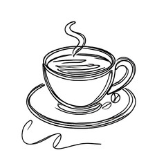 Drawing of coffee in a cup. One continuous line. Isolated on white background