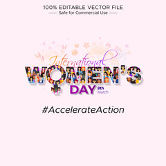 international womens day- march 8th, social media post design. women of different ethnicities are st