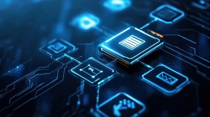 Poster - Futuristic Technology Interface with Glowing Circuit Elements and Icons