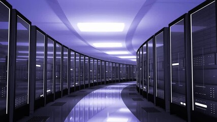 Wall Mural - Futuristic Data Center Server Room communications and internet concept 3D render animation