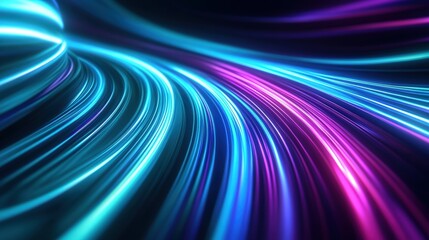 Fototapete - Vibrant, flowing lines of blue and purple light create a dynamic, abstract background, evoking a sense of motion and energy.