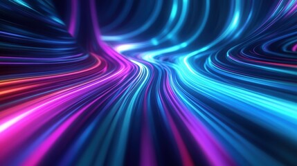 Poster - a vibrant, swirling pattern of neon lines in blue and pink shades creating a dynamic, futuristic aes
