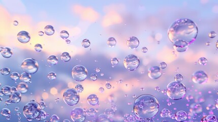 Poster - A serene background features bubbles floating against a pastel sky, evoking a sense of tranquility and lightness.