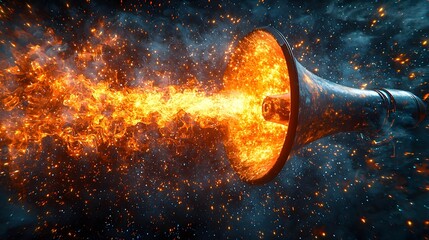 Poster - Futuristic Megaphone Projecting Vibrant Holographic Visuals in Surreal Dynamic Space