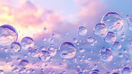 Poster - A serene image featuring floating bubbles against a pastel sky, showcasing a blend of colors that evoke tranquility and lightness.