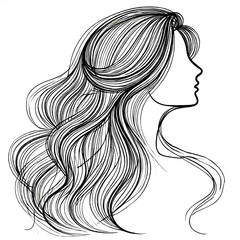 woman Hair drawing, one continuous line, isolated on white background