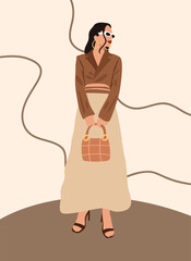 Wall Mural - Illustration of a pretty girl on a light pink background.