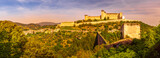 Spoleto, Ponte delle Torri roman bridge and Rocca Albornoziana medieval fortress. Umbria region, Italy, Europe.