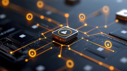 Aufkleber - A close-up of a microchip with glowing connections, symbolizing advanced technology and digital networking.