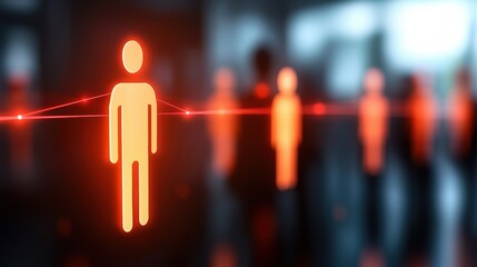 Poster - A digital illustration showing glowing figures connected by lines, symbolizing networking or social connections in a modern environment.