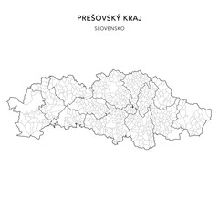 Geopolitical Vector Map of Prešov Region (Prešovský Kraj) with Municipalities (Obcí), and Districts (Okres) Administrative Subdivisions as of 2025 - Slovakia (Slovensko)