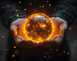Poster - surreal hands holding radiant global sphere corporate responsibility and impact