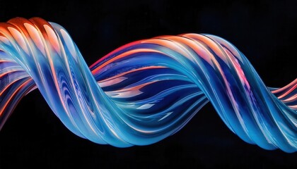 Poster - abstract fluid wave in blue and orange hues, futuristic motion design, digital art for background, technology visuals

