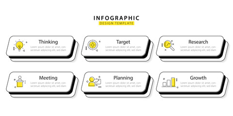 Poster - Infographic template. 6 Step timeline journey, Flat simple infographics design template. presentation graph. Business concept with numbers 6 options or steps vector illustration.