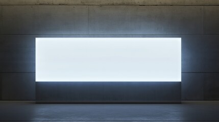 Aufkleber - Blank white illuminated banner displayed on a concrete wall, creating a modern and minimalistic gallery concept, perfect for showcasing art, advertisements, or promotions in a contemporary space
