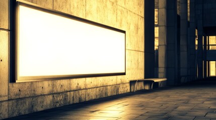 Aufkleber - Blank white illuminated banner displayed on a concrete wall, creating a modern and minimalistic gallery concept, perfect for showcasing art, advertisements, or promotions in a contemporary space