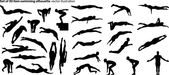 set of 30 item swimming silhouette vector illustration