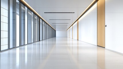 Wall Mural - Modern minimalist hallway with sleek walls and lighting, showcasing a bright, spacious design