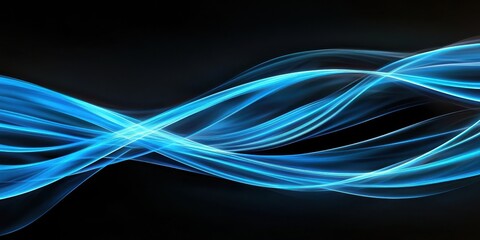 Poster - Abstract blue light waves flowing against a dark background.