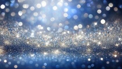 Poster - sparkling blue glitter background with bokeh lights and stars for festive design, holiday card, or elegant decoration