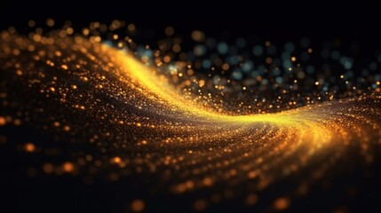Fototapete - a mesmerizing wave of golden particles glides smoothly through a dark backdrop, creating a sense of 