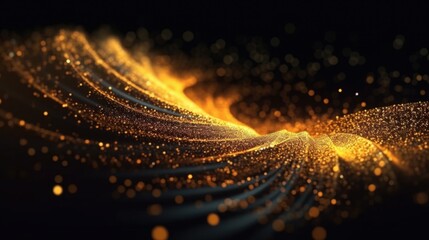 Poster - a mesmerizing wave of golden particles glides through a dark background, creating a sense of motion 