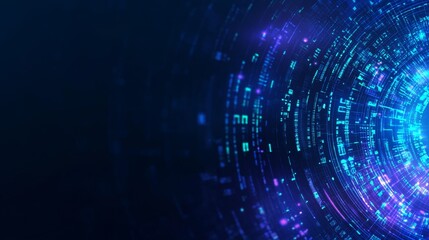 Poster - Abstract digital background showcasing vibrant blue and purple circular patterns with glowing data elements