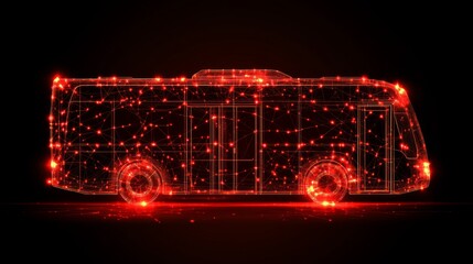 Poster - Abstract Red Digital Bus on a Black Background An Illustration of Futuristic Transportation
