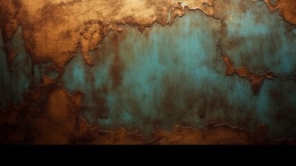 Poster - A textured surface blending turquoise and bronze tones, creating an artistic, weathered effect reminiscent of patina.