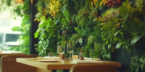 Poster - vertical garden featuring a rich blend of plants, from large leafy greens to small flowers, creating a stunning and sustainable green wall
