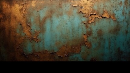 Poster - A textured surface with a blend of rust and turquoise shades, creating an artistic, weathered look.