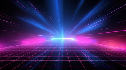 Poster - a vibrant, abstract scene with glowing lines in blue and pink, creating a futuristic atmosphere remi