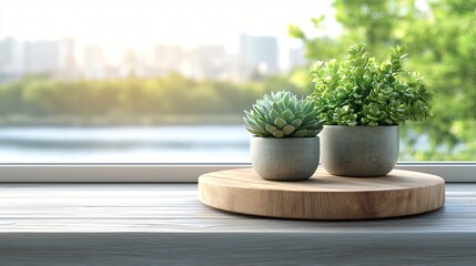 Wall Mural - Plants on windowsill, city view.  Home decor, calm scene