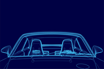 Poster - A blue car with a blue interior. The car is a convertible with a blue top. The car is shown from the side, with the seats visible