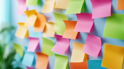 Poster - colorful sticky notes on a wall for organizational tools in an office environment, inspiring creativ