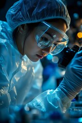 Leinwandbilder - Scientist working with microscope in laboratory researching new medicine or vaccine