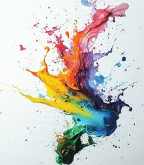 Aufkleber - white canvas filled with organic, flowing spills of paint in a wide range of colors, creating an abstract landscape full of movement and vitality