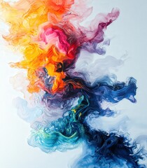 Aufkleber - white canvas filled with organic, flowing spills of paint in a wide range of colors, creating an abstract landscape full of movement and vitality