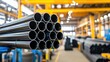 © Old Man Stocker - Collection of Steel Pipes Ready for Industrial Use in a Bright and Spacious Manufacturing Facility with Modern Equipment and Tools