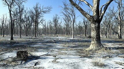 Sticker - Snowy winter forest landscape, barren trees, ground cover