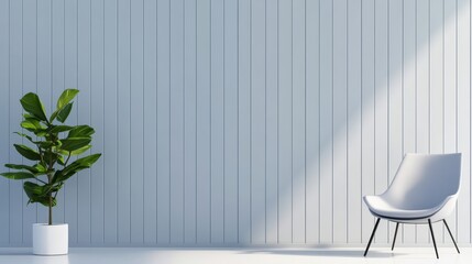 Wall Mural - Modern minimalist interior featuring a sleek chair and a potted plant against a light wall