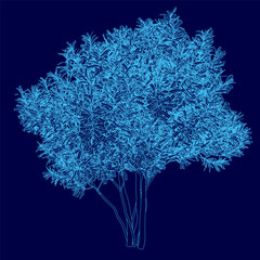 Poster - A blue tree with a blue sky background. The tree is very large and has a lot of branches