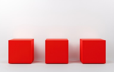 Poster - Minimalist red cubes displayed against a white background, perfect for modern design themes and abstract art concepts.